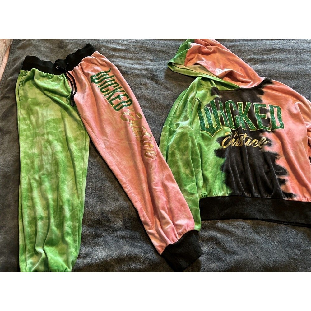 #85 Justice Girls Wicked Hoodie Jogger Set Size L 10/12Tie Dye SUPER Soft Velour